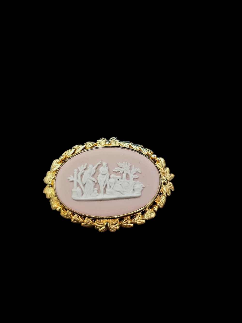 Wedgwwood Gold-Trim Pink Cameo Brooch